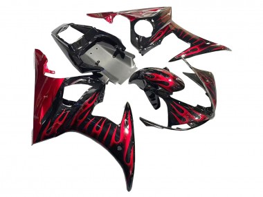 Best 2005 Yamaha YZF 600 R6 Motorcycle Fairings - Black with Red Flame UK