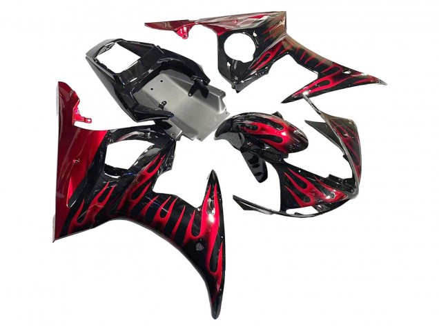 2005 Yamaha YZF 600 R6 Motorcycle Fairings - Black with Red Flame UK