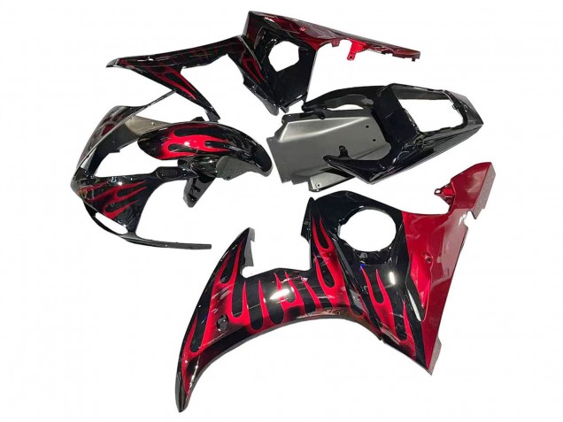 2005 Yamaha YZF 600 R6 Motorcycle Fairings - Black with Red Flame UK