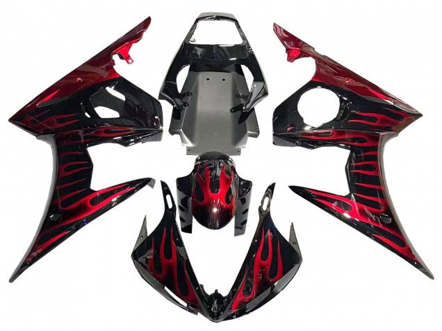 2005 Yamaha YZF 600 R6 Motorcycle Fairings - Black with Red Flame UK