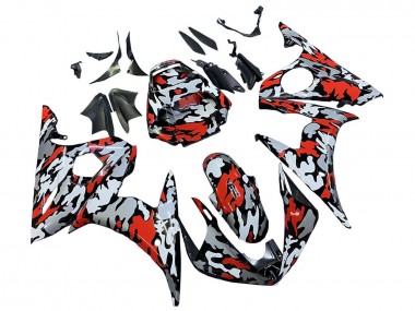 Best 2005 Yamaha YZF 600 R6 Motorcycle Fairings - Black Red Grey Camouflage UK