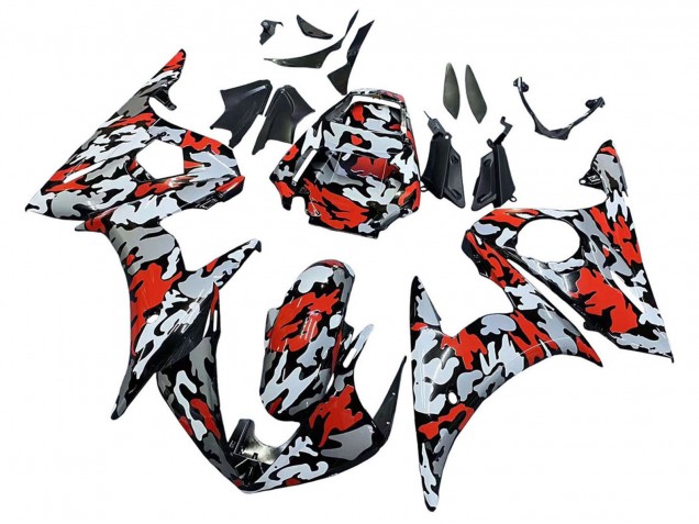 2005 Yamaha YZF 600 R6 Motorcycle Fairings - Black Red Grey Camouflage UK