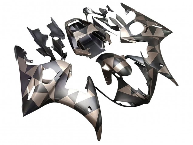 2005 Yamaha YZF 600 R6 Motorcycle Fairings - Matte Black Grey Geometric UK