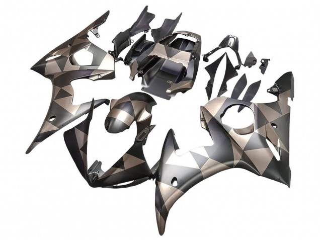 2005 Yamaha YZF 600 R6 Motorcycle Fairings - Matte Black Grey Geometric UK