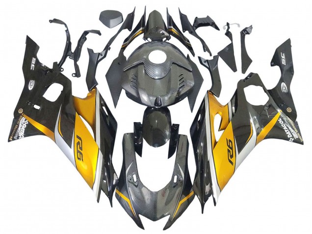 2017-2023 Yamaha YZF 600 R6 Motorcycle Fairings - Gold Black Carbon Fiber UK