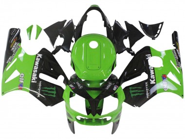 Best 2002-2006 Kawasaki ZX12R Motorcycle Fairing - Green Glossy Black Elf Touch4 Monster UK