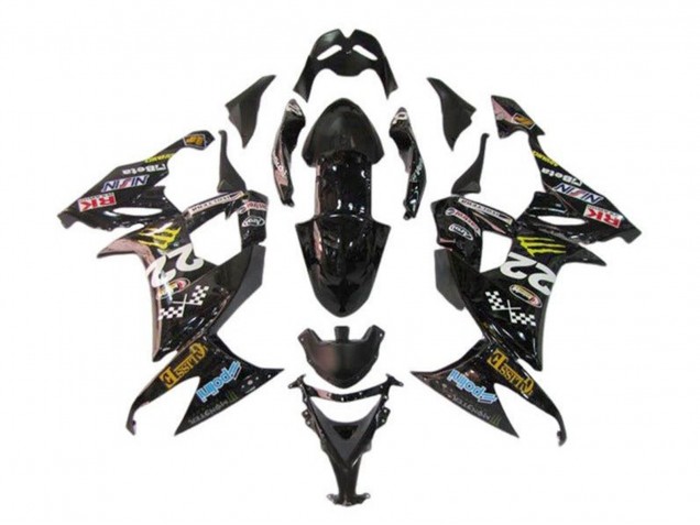 2008-2010 Kawasaki ZX10R Motorcycle Fairings - Glossy Black Blue Yellow Monster UK