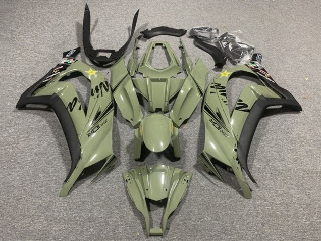 2011-2015 Kawasaki ZX10R Motorcycle Fairings - Dark Army Green Black Yellow Star UK