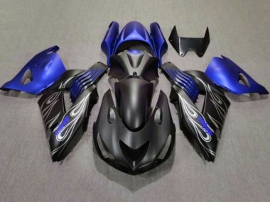Best 2006-2011 Kawasaki ZX14R ZZR1400 Motorcycle Fairings - Matte Black Blue Silver Flame UK