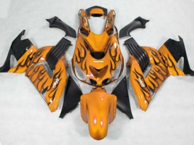 Best 2006-2011 Kawasaki ZX14R ZZR1400 Motorcycle Fairings - Orange Black Flame UK