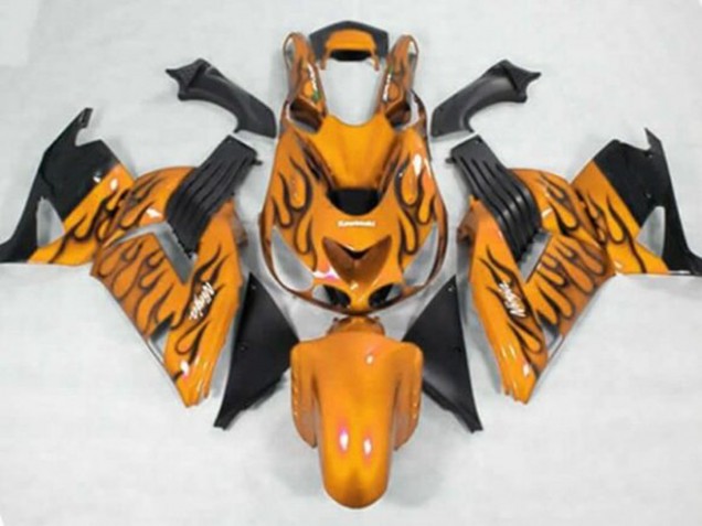 2006-2011 Kawasaki ZX14R ZZR1400 Motorcycle Fairings - Orange Black Flame UK