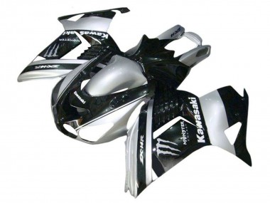 Best 2006-2011 Kawasaki ZX14R ZZR1400 Motorcycle Fairings - Silver Black Monster UK