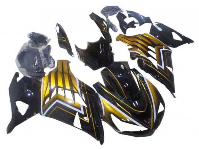 2012-2024 Kawasaki ZX14R ZZR1400 Motorcycle Fairings - Glossy Black Gold Stripe UK