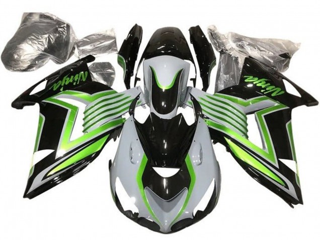 2012-2024 Kawasaki ZX14R ZZR1400 Motorcycle Fairings - White Green Glossy Black UK