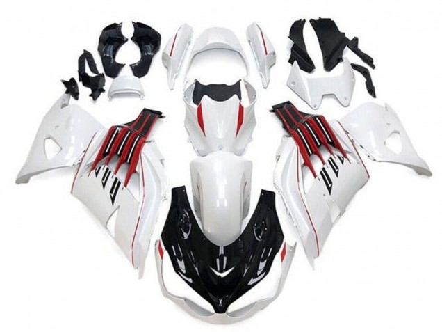 2012-2024 Kawasaki ZX14R ZZR1400 Motorcycle Fairings - White Black Red Stripe UK