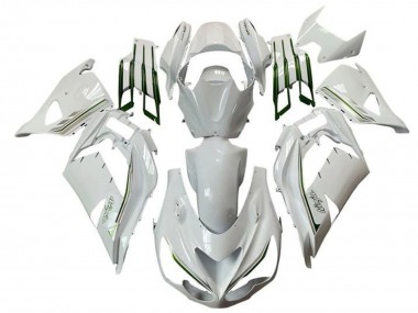 Best 2012-2024 Kawasaki ZX14R ZZR1400 Motorcycle Fairings - White Green Silver Stripe UK