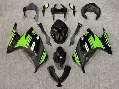 Best 2013-2024 Kawasaki EX300 Motorcycle Fairings - Glossy Black Green White Stripe UK