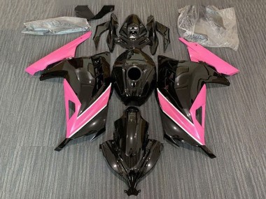 Best 2013-2024 Kawasaki EX300 Motorcycle Fairings - Glossy Black Pink White Stripe UK