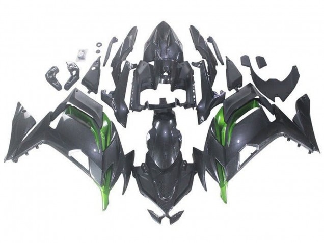 2020-2024 Kawasaki Ninja 650 EX650 Motorcycle Fairings - Faux Carbon Fiber Green UK