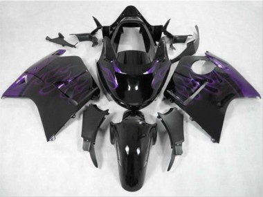Best 1996-2007 Honda CBR1100XX Blackbird Motorcycle Fairing - Glossy Black Purple Flame UK