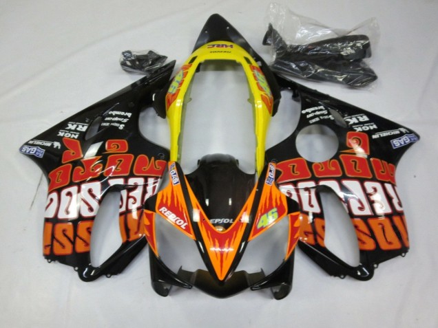 2004-2007 Honda CBR600 F4i Motorcycle Fairings - Yellow Orange Glossy Black Rossi UK