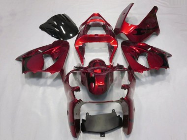 Best 2000-2002 Kawasaki ZX6R Motorcycle Fairings - Candy Red Black Tribal UK