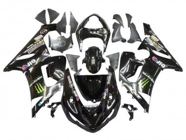 Best 2005-2006 Kawasaki ZX6R Motorcycle Fairings - Glossy Black Yellow Monster UK
