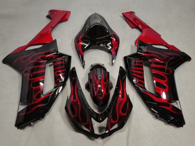 Best 2007-2008 Kawasaki ZX6R Motorcycle Fairings - Black Red Flame UK