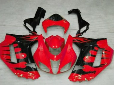Best 2007-2008 Kawasaki ZX6R Motorcycle Fairings - Red Black Flame UK