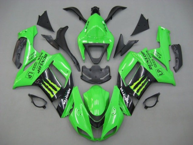 2007-2008 Kawasaki ZX6R Motorcycle Fairings - Green Black Monster Energy UK