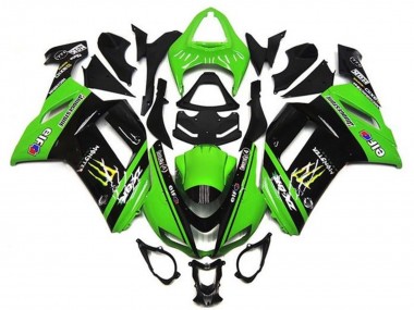 Best 2007-2008 Kawasaki ZX6R Motorcycle Fairings - Green Black Monster Elf UK