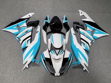 Best 2009-2012 Kawasaki ZX6R Motorcycle Fairings - White Light Blue Black UK