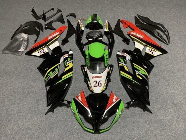 2009-2012 Kawasaki ZX6R Motorcycle Fairings - Green Glossy Black White Red Showr 26 UK