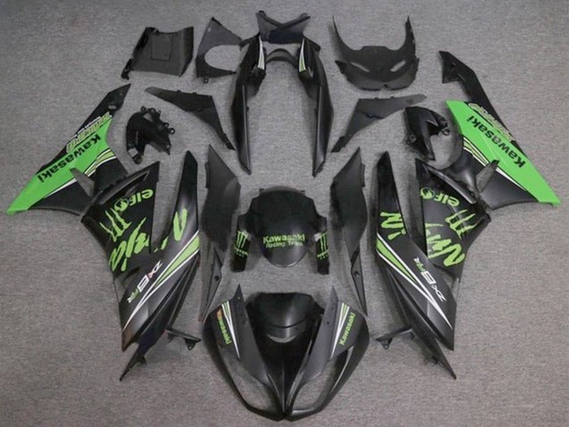 2009-2012 Kawasaki ZX6R Motorcycle Fairings - Matte Black Green Monster UK