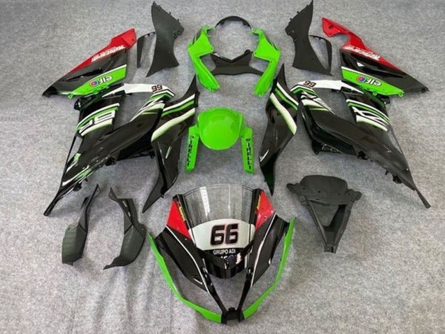 2013-2018 Kawasaki ZX6R Motorcycle Fairings - Green White Black Red Elf 66 UK