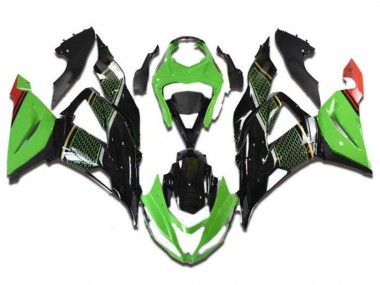 Best 2013-2018 Kawasaki ZX6R Motorcycle Fairings - Green Black Red Honeycomb UK
