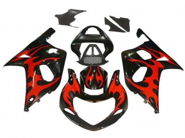 2000-2002 Suzuki GSXR1000 Motorcycle Fairings - Glossy Black Red Tribal UK