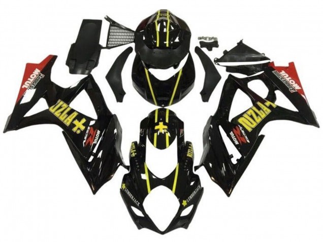 2007-2008 Suzuki GSXR 1000 Motorcycle Fairings - Black Yellow Red Rizla UK