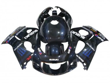 Best 1996-2000 Suzuki GSXR 600 / GSXR 750 Motorcycle Fairings - Black Dark Blue Monster UK