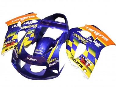 Best 1996-2000 Suzuki GSXR 600 / GSXR 750 Motorcycle Fairings - Blue Orange Yellow Telefumica MoviStar UK