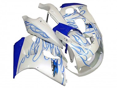 Best 1996-2000 Suzuki GSXR 600 / GSXR 750 Motorcycle Fairings - White Blue Flame UK