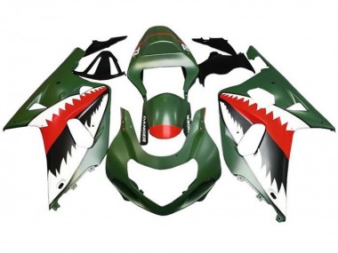 Best 2001-2003 Suzuki GSXR 600 / GSXR 750 Motorcycle Fairings - Matte Army Green White Red Shark UK