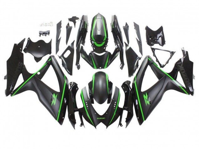 2008-2010 Suzuki GSXR 600 / GSXR 750 Motorcycle Fairings - Matte Black Green Stripe UK