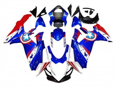 Best 2011-2024 Suzuki GSXR 600 / GSXR 750 Motorcycle Fairings - Blue White Red Captain America UK