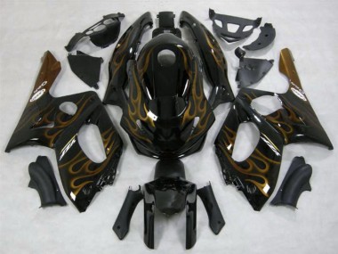 Best 1996-2007 Yamaha YZF600R Thundercat Motorcycle Fairings - Black Dark Gold Flame UK