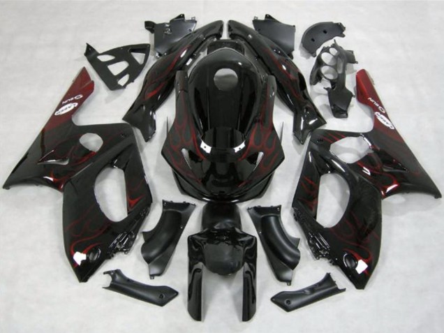 1996-2007 Yamaha YZF600R Thundercat Motorcycle Fairings - Glossy Black Red Flame UK