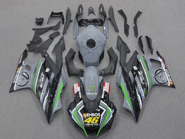2019-2021 Yamaha YZF R3/R25 Motorcycle Fairings - Grey Black Green Black ENEOS Monster 46 UK