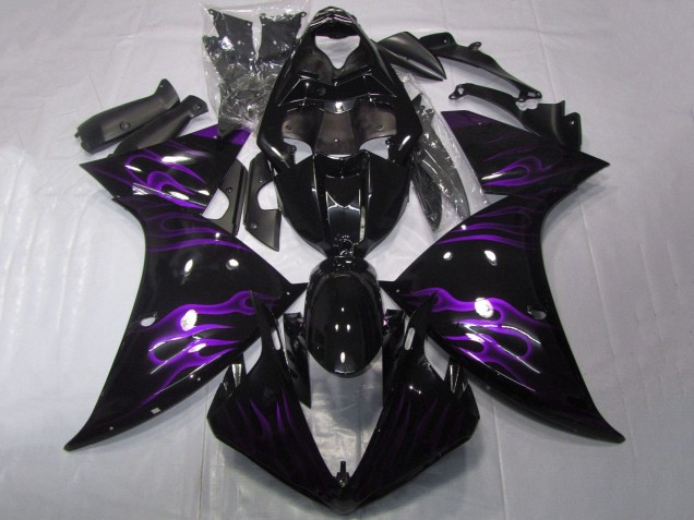 2009-2011 Yamaha YZF 1000 R1 Motorcycle Fairings - Glossy Black Purple Flame UK