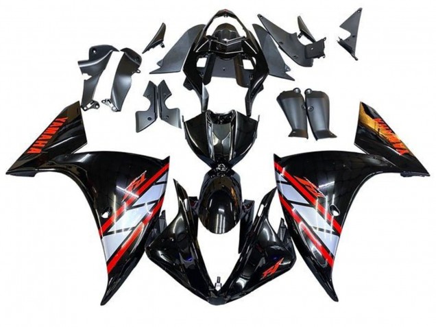 2009-2011 Yamaha YZF 1000 R1 Motorcycle Fairings - Glossy Black Silver Red Stripe UK