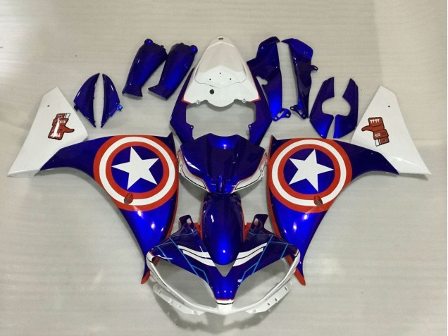 2009-2011 Yamaha YZF 1000 R1 Motorcycle Fairings - Blue White Red Star Captain America UK